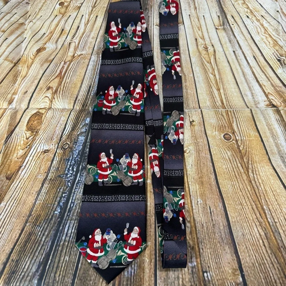 Christmas Santas Playing Music 100% Silk Tie by MMG